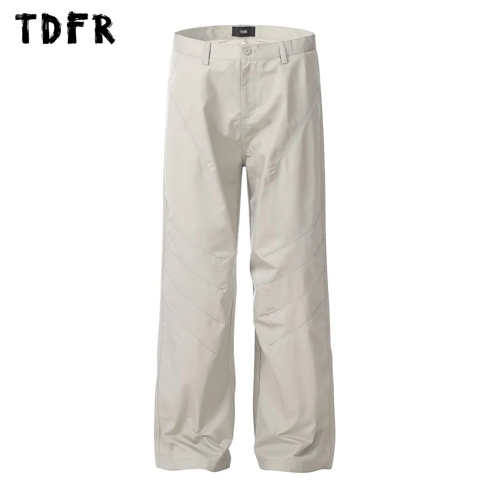 

Solid Color Spliced Cargo Pants Mens Summer Streetwear Loose Straight-leg Wide leg Pants Mens Trousers