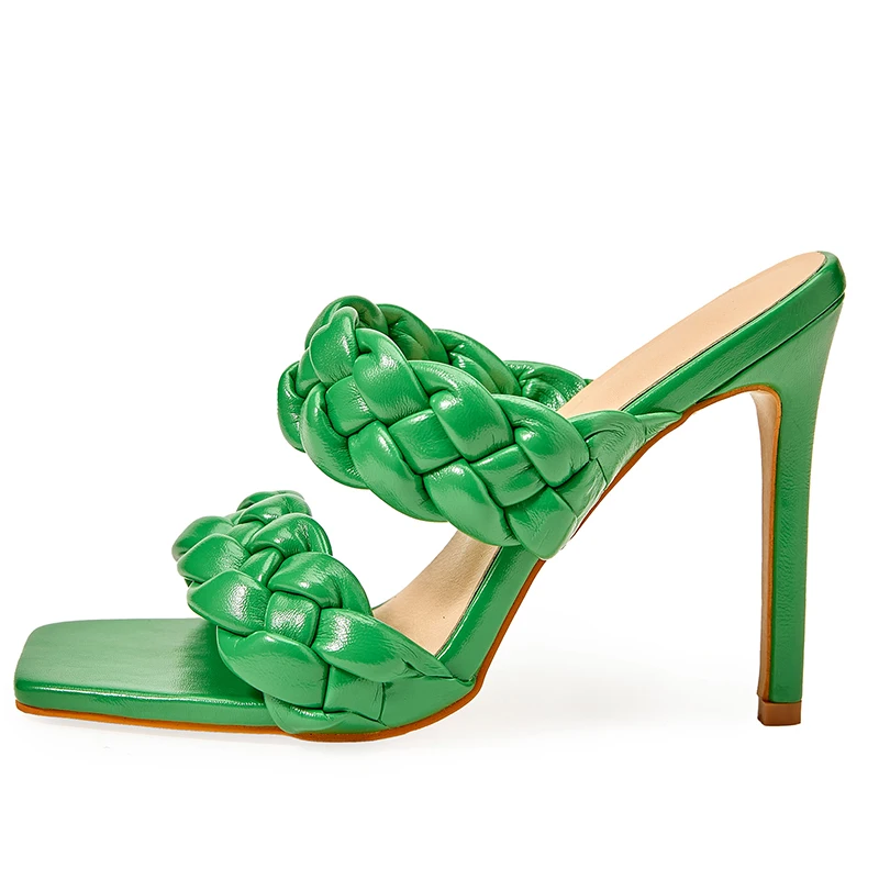 Summer Stiletto High Heels Cross Weave Women's Slippers Sandal Fashion Hollow Open Toe Solid Color Simple Slides Gladiator Shoes