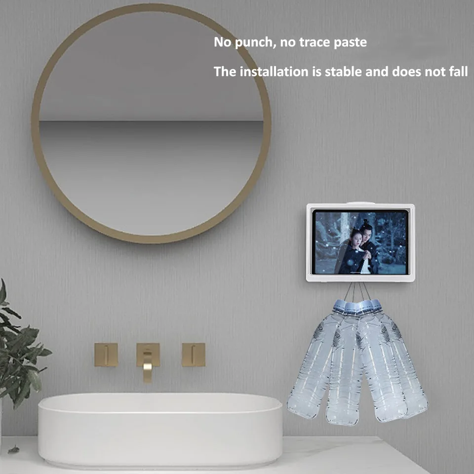 Tablet Holder Wall Mount Shower Tablet Holder Waterproof Bathroom Tablet Case Touch Screen Shower Stand Home Self-Adhesive Mounts Shelf