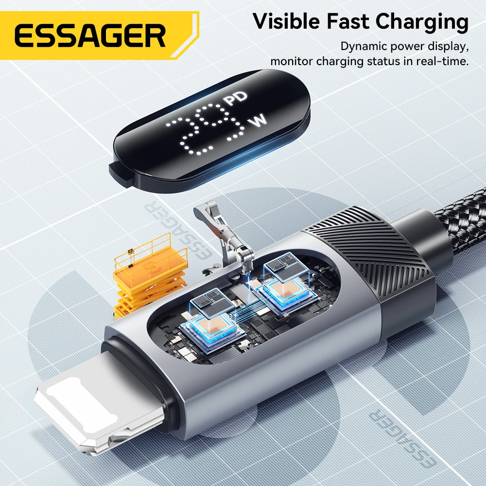 Essager Car Spring USB C Cable For iPhone 14 13 12 11 PD Fast Charging Type C To Lighting Cable For iPad Macbook Digital Dispaly