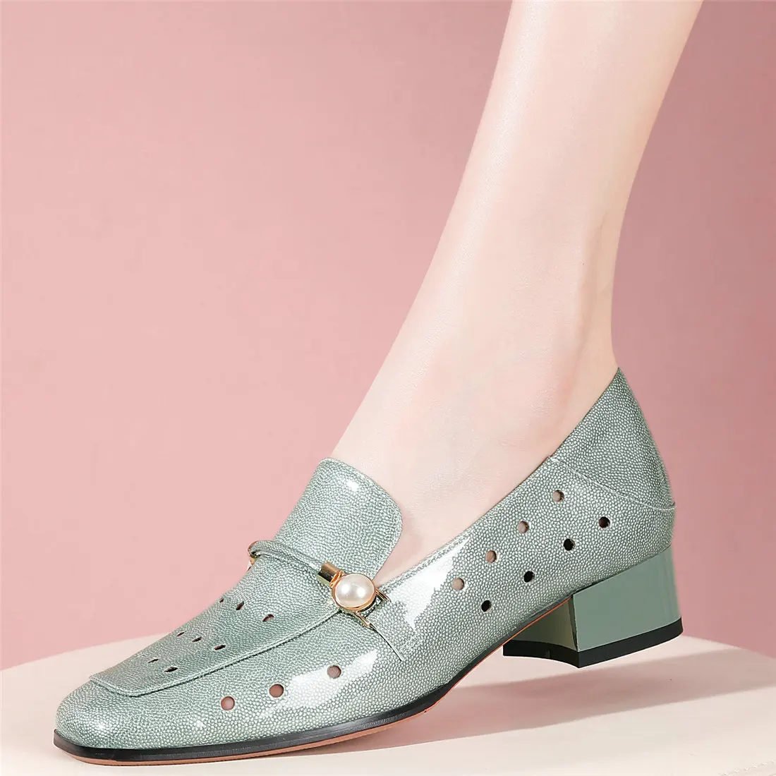 

Summer Mary Janes Shoes Women Hollow Genuine Leather Med Heels Pumps Female Low Top Square Toe Gladiators Sandals Casual Shoes