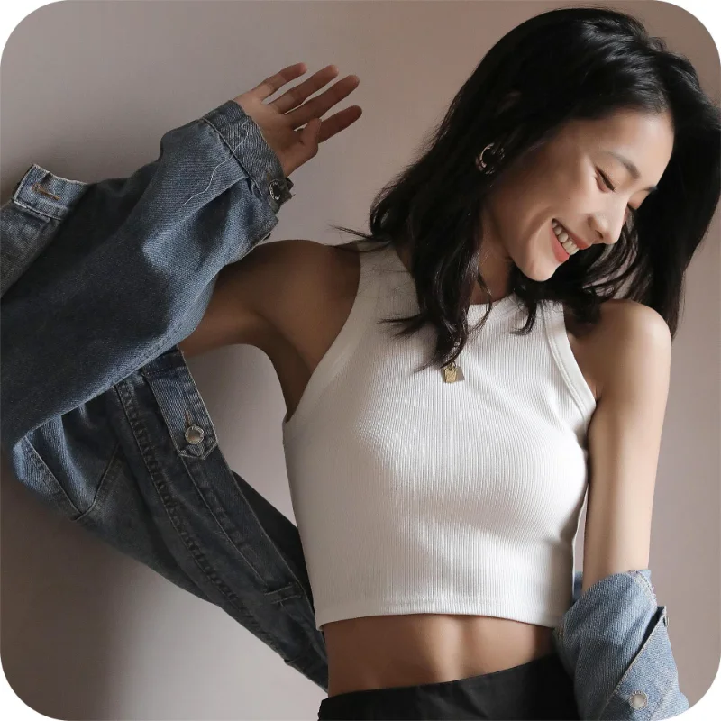 

Women Summer Inner Sleeveless Short Tank Top with Bottom Thread Suspender Design for A Sense of Outerwear Top