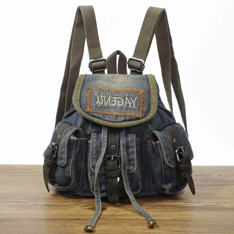 

Japan Style Vintage All-match Commuter Backpack Large Capacity Double Pocket Design Denim Pack Multi-function Commuter Bags