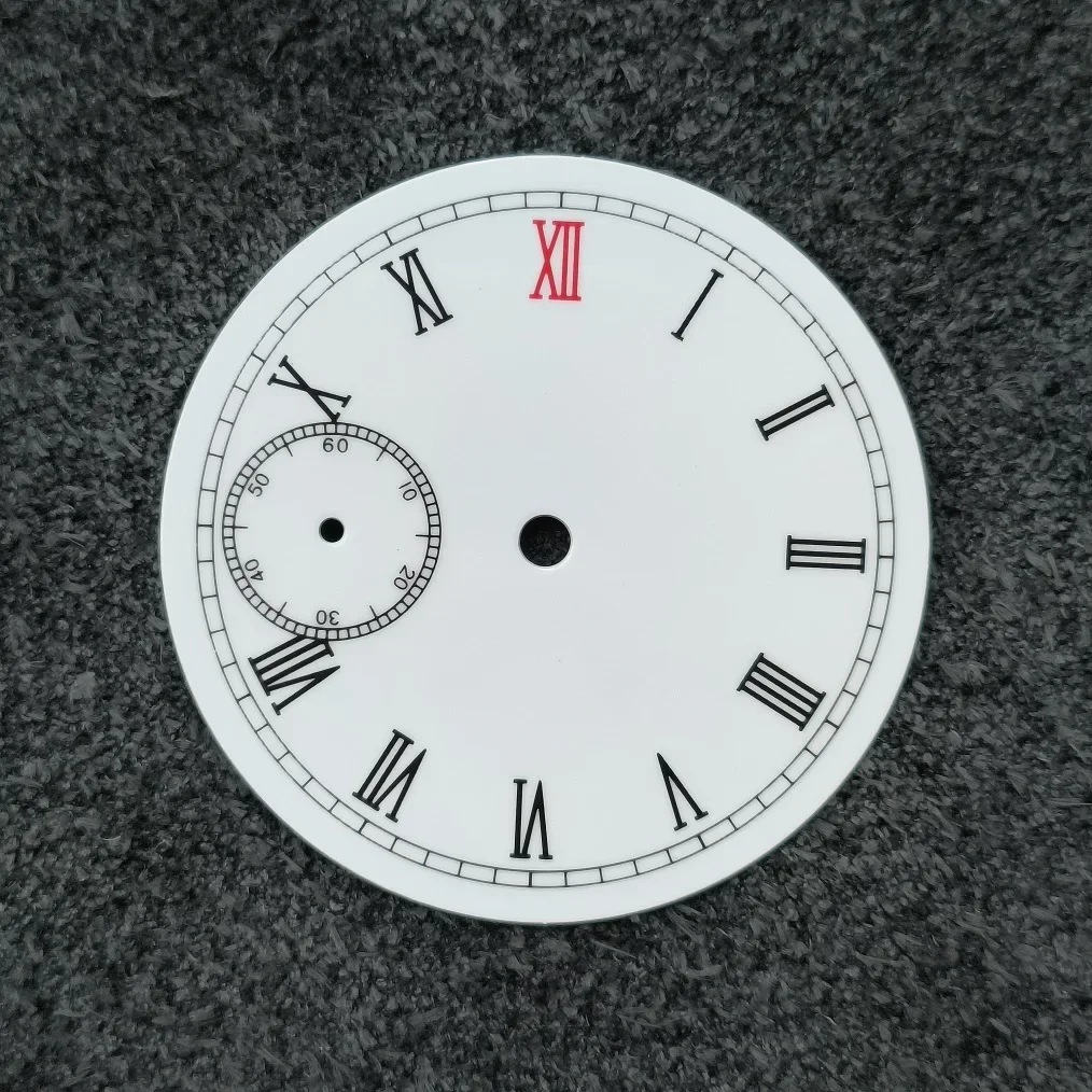 37mm White enamel dial Roman number thickness is 0.4mm second hand is at 9 o 'clock Suitable for ST3600 or ETA6497 movements