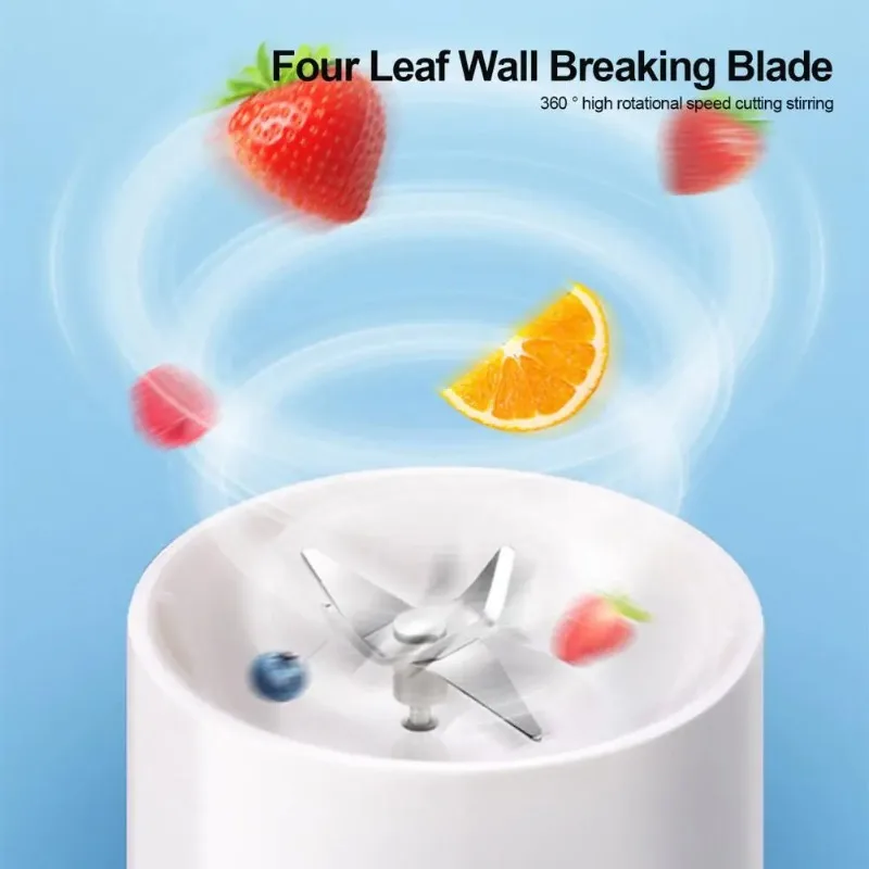 380ml Electric Juicer Cup Rechargeable Smoothie Maker With 6 Blades Travel Bottle For Ice Fruit Veggie Blender For Home/Outdoor