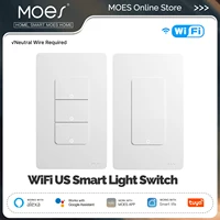 MOES Tuya Wi-Fi Smart Light Switch US Single Pole Push Button Wall Switch Work With Alexa Google Home Neutral Wire Required