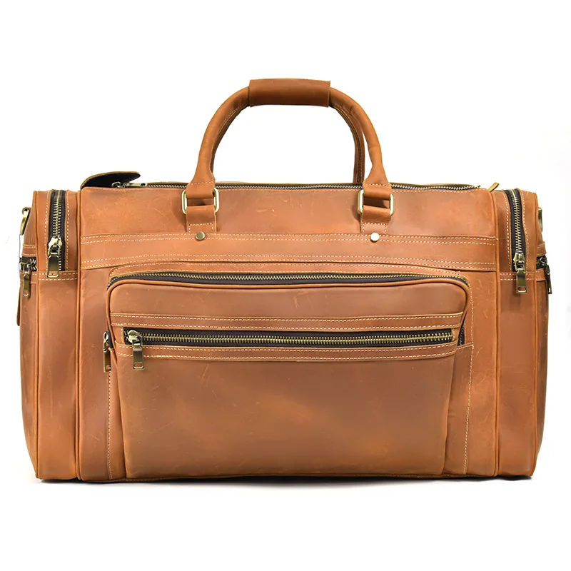 Large Capacity Men’s Black Travel Leather Duffle Bag
