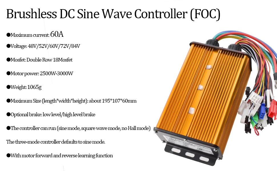 JRAHK 1000W 2000W BLDCD Elektrische Fahrrad Sinus Welle Controller FOC 36V 48V 52V 60V 72V Elektrische Roller Controller Zubehör – Detail 12