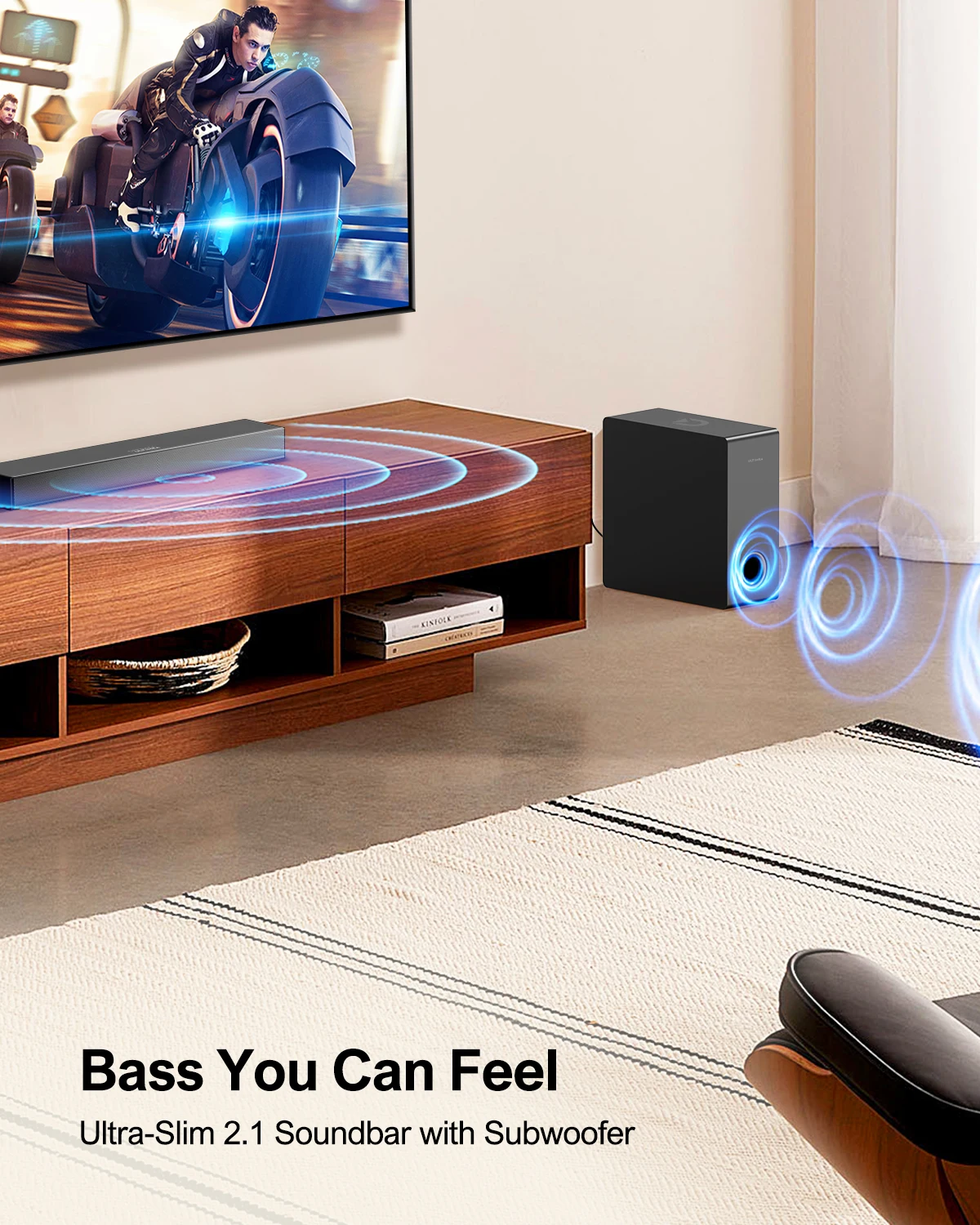 ULTIMEA 160W TV SoundBar 2.1 Bluetooth Speaker 5.3 Home Theater Sound System 3D Surround Sound Bar Subwoofer Bluetooth Speakers 3