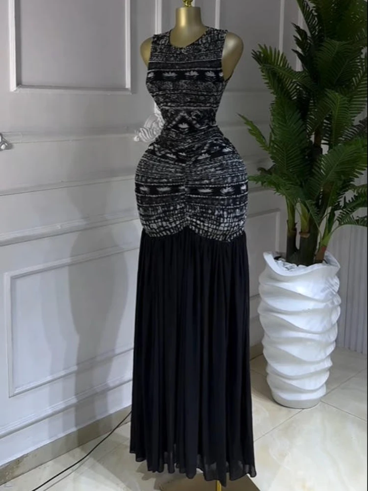 CM.YAYA Women Printed Ruched Stacked Sleeveless Long Maxi Dress 2026 Summer Evening Party Beach Vacation Sexy Dresses Vestido