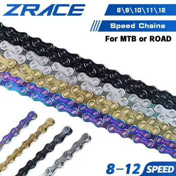 ZRACE 자전거 체인, MTB 산악 도로 자전거, 네온, 실버, 블랙, 골드, 114, 120, 126L, SUMC OEM, 8, 9, 10, 11, 12 단