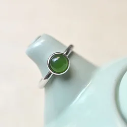 Green Jade Rings 925 Silver Stone Adjustable Ring Charms Women Fashion Gifts Talismans Jewelry Vintage Natural Carved Designer