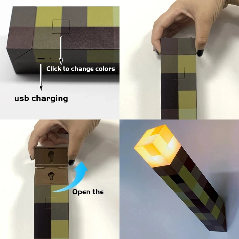 LED Night Light USB Rechargeable Brownstone Flashlight Torch Lamp 4 Colors Bedroom Decorative