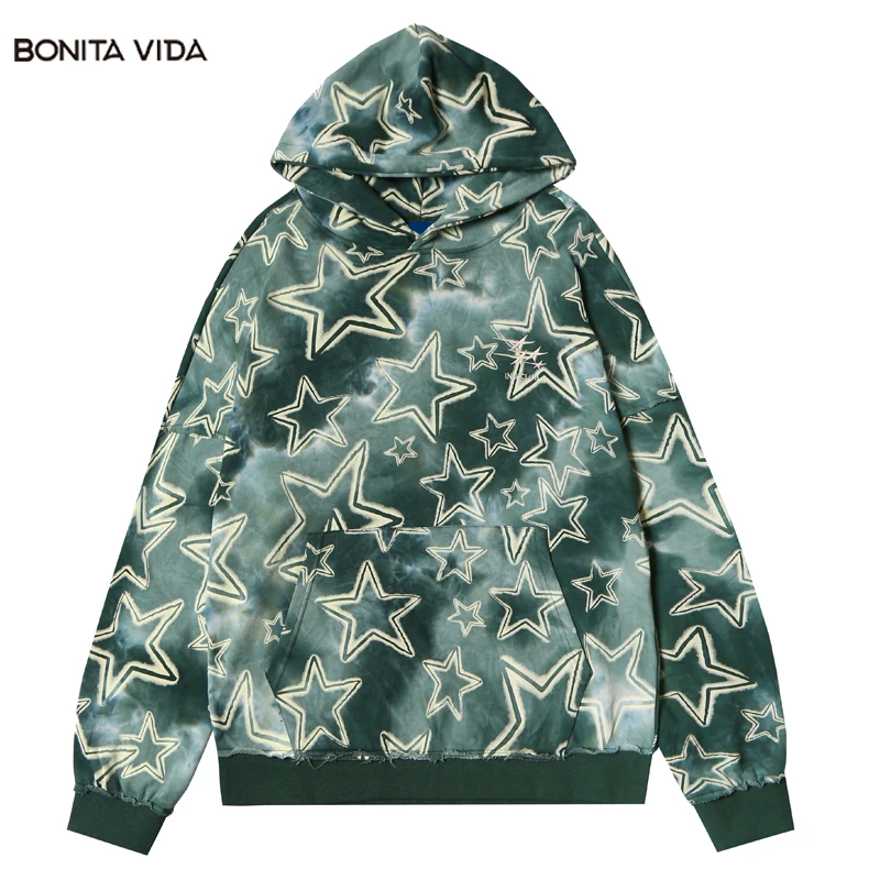 

Vintage Hoodie Y2K Hip Hop Retro Star Graphic Print Punk Goth Streetwear 2023 Fashion Tie Dye Loose Pullover Hooded Sweatshirt