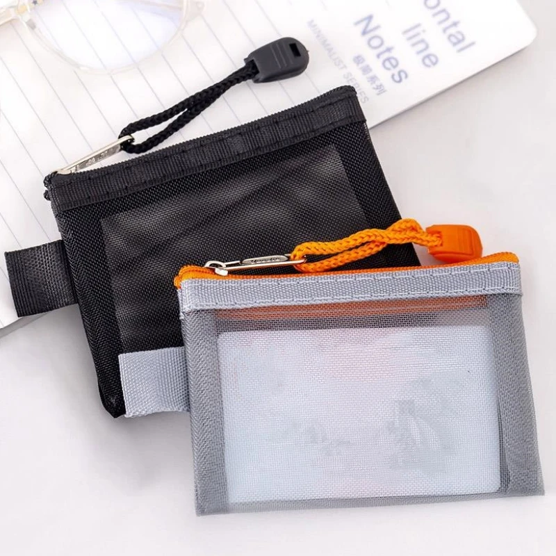 Mini Transparent Mesh ID Card Holder Coin Pocket Travel Portable