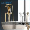 KEMAIDI Retro Freestanding Bath Shower Set Bathroom Shower Faucet Set Swan Design Faucets Mixer with Crystal handwheel Hot Cold 1