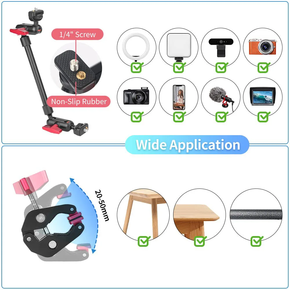 Magic Arm 22 inch 57cm adjustable magic arm with super clip camera bracket hinged arm friction 1/4 inch