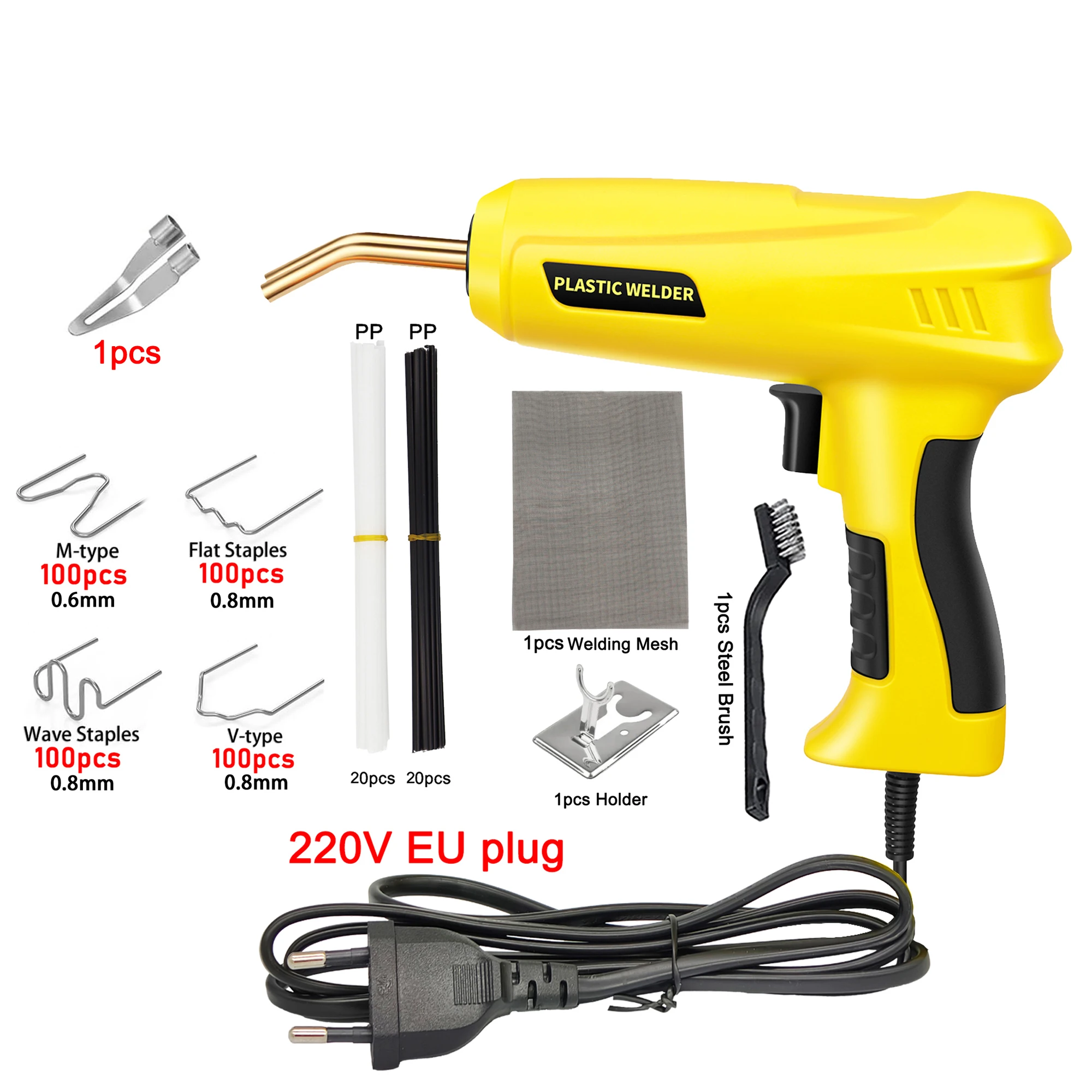 200W 2-in-1 Plastic Welder Kit, Heavy Duty Auto Bumper & PVC Repair Welding Gun Iron Tool Set