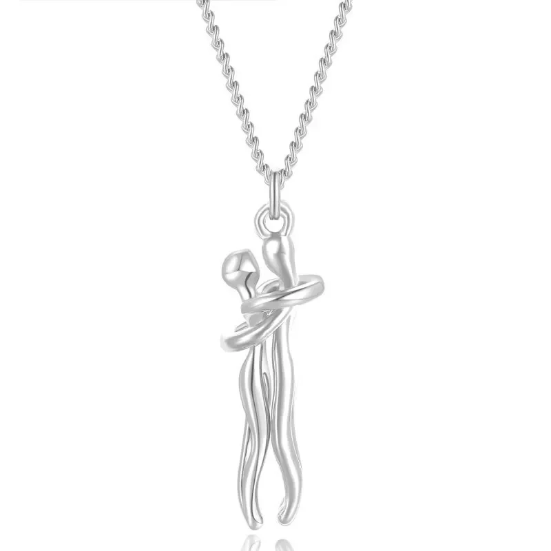 1 Piece Simple Lovers Hug Necklace Personality Creative Titanium Steel Embracing Necklace Fashion Couple Chain Necklace Pendant 2