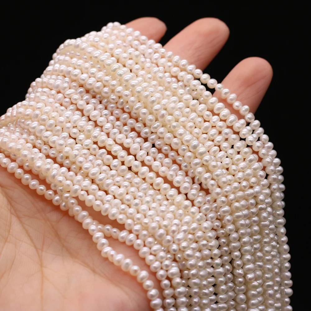 Natural Freshwater Pearl Beads White Round Shape Punch Loose Perles For Jewelry Making DIY Necklaces Bracelet Accessories Strand