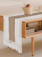 Boho Table Runner Macrame Table Runners for Home Decor Cream & Brown Macrame Table Runner with Tassels for Dining Bedroom Decor 2