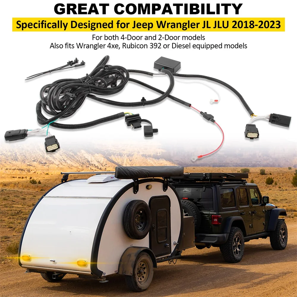 

4-Pin Trailer Wiring Harness Car Tuning for Jeep Wrangler JL JLU 2018-2023 4 Way Tow Strap for JL Trailer Light Connect Tuning