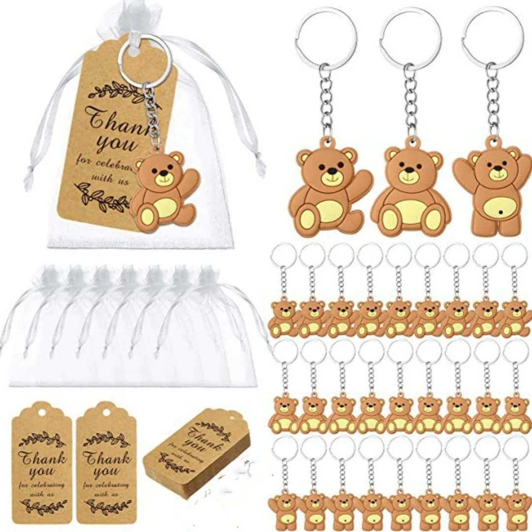 10/20 Stück Babyparty-Souvenirs, Geschenk-Bär-Schlüsselanhänger mit Organzabeutel, Dankeschön-Kraft-Tag für Gäste, Mädchen, Jungen, Geburtstagsparty-Versorgung