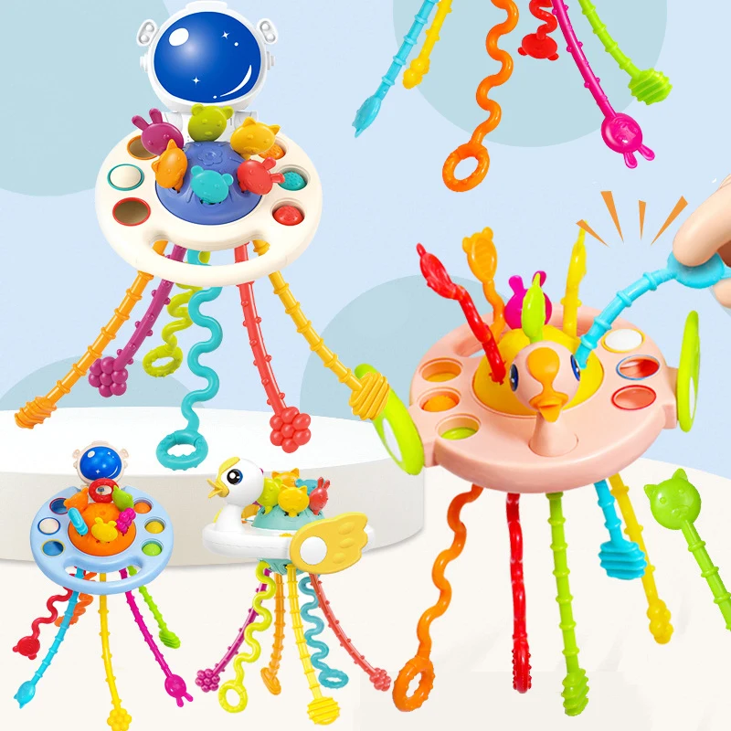 

Baby Montessori Sensory Toys Silicone Pull String Teething Finger Grasp Training Activity Motor Skills BPA Free for Infant 6-18