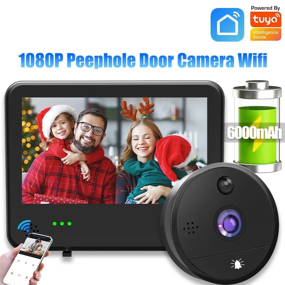 

Tuya Smart Video Doorbell 1080P WiFi Video Doorbel Peephole Door Camera Wifi 6000mAh 4.3-inch PIR FHD Infrared Digital Viewer