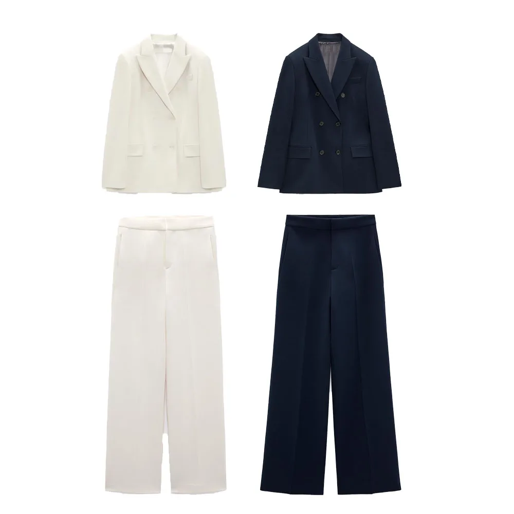 

Zach AiIsa new women's all-match high-quality slim-fit double-breasted suit jacket + high-waist casual straight-leg trousers