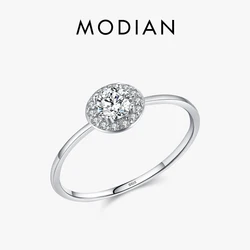 Modian 925 Sterling Silver Sparkling Simple AAAAA Cubic Zirconia Ring For Women Original Band Silver Rings Engagement Jewelry