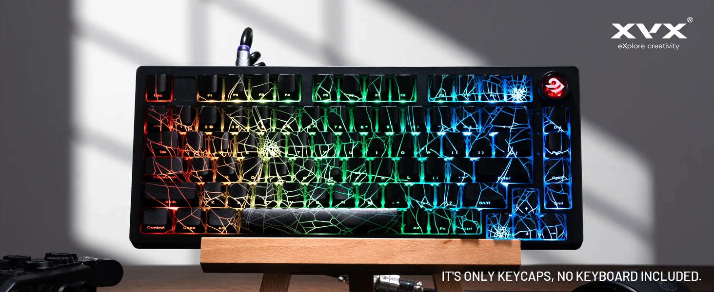 XVX Spider Web Version Pattern Shine Through OEM Profile IMD-Tech Keycap Set Black Keycaps( only keycaps)118 Keys 6 S32b8bd4b3e5e4214a94750535bab40f5l