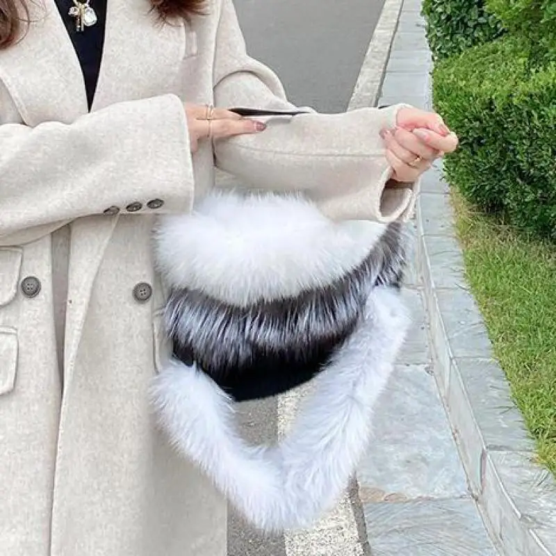 Luxury Fur Bucket Bag For Women's Crossbody High Grade 2023 Winter New One Shoulder Plush Contrast Fox Hair Handbag For Women