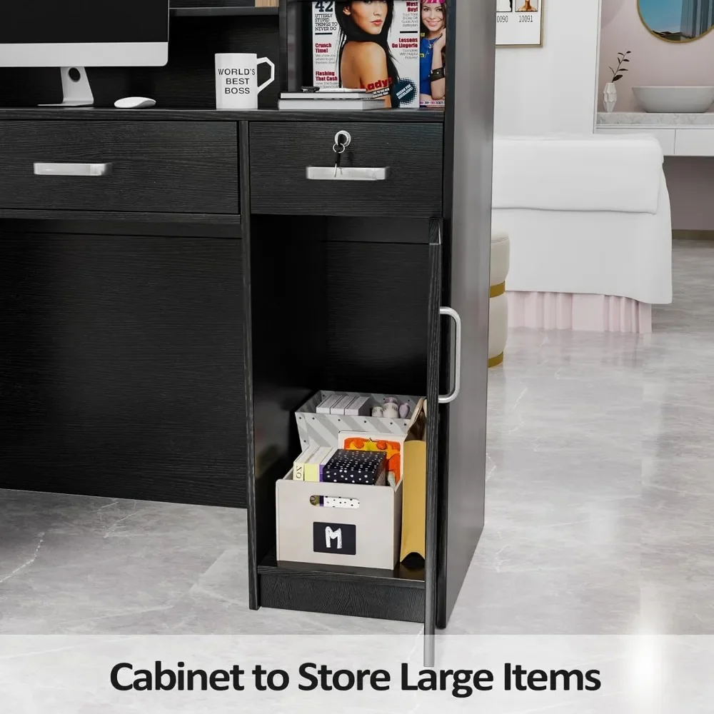 Modern Reception Desk with Counter and Storage Shelves Reception Room Desk (Black)  18.9"D x 43.7"W x 47.2"H 5