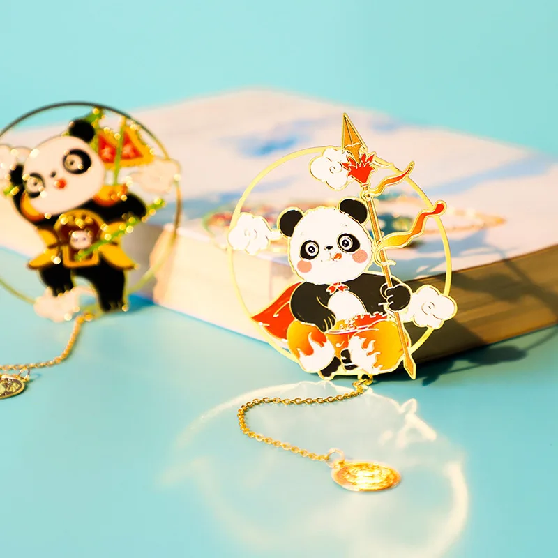 Chinese Style Bookmarks for Books Panda Print Bookmark, Metal Brass Material, Teacher Gifts for Book Lovers