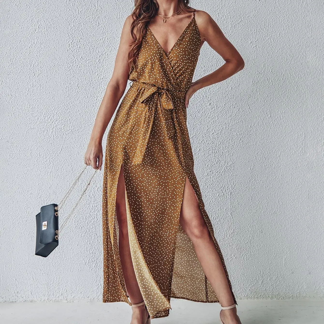 

Summer Printed Long Dress Women's Sexy Open Back Lace Slim Fit Beach Dress Casual Elegant Black V-Neck Sleeveless Dress