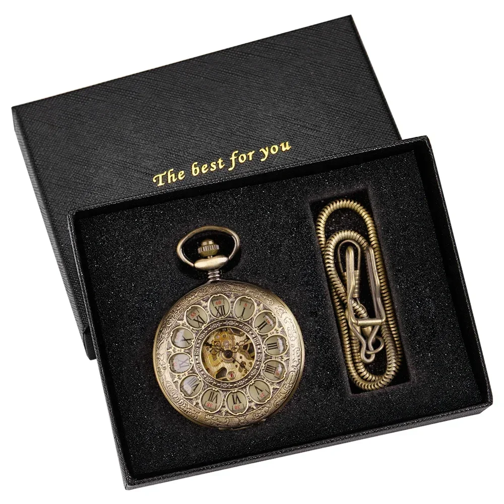 PJX1581 Hollow Automatic Mechanical Pocket Watch Chain Beautiful Fob Watches Men Women Hand-wind Pocket Clock Birthday Gifts
