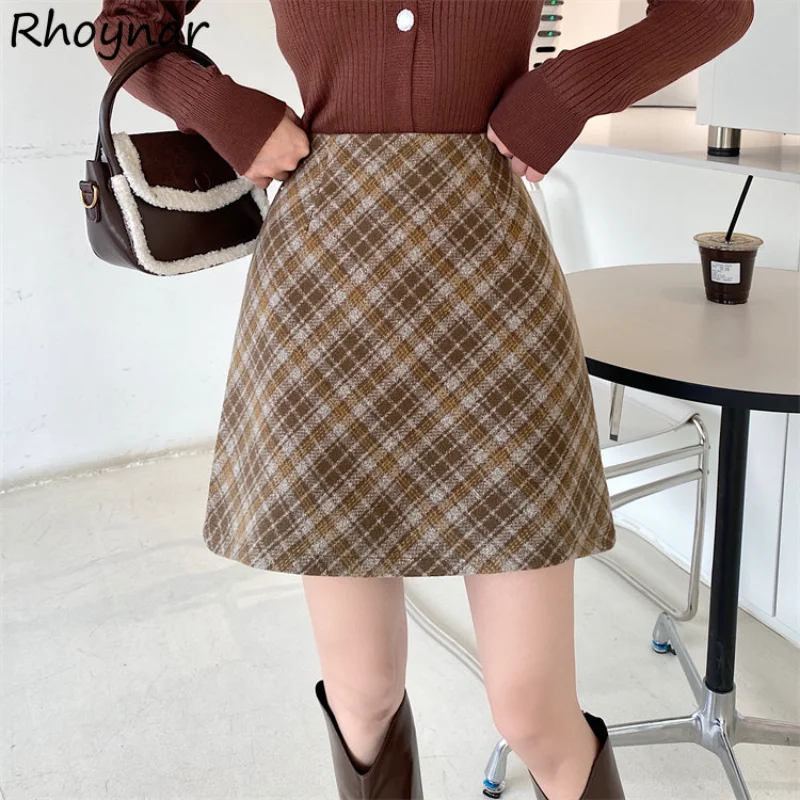 

Skirts Women A-line Retro Elegant Korean Style Mini Minimalist Autumn Winter Fashion Empire Student All-match Slim Basic Club