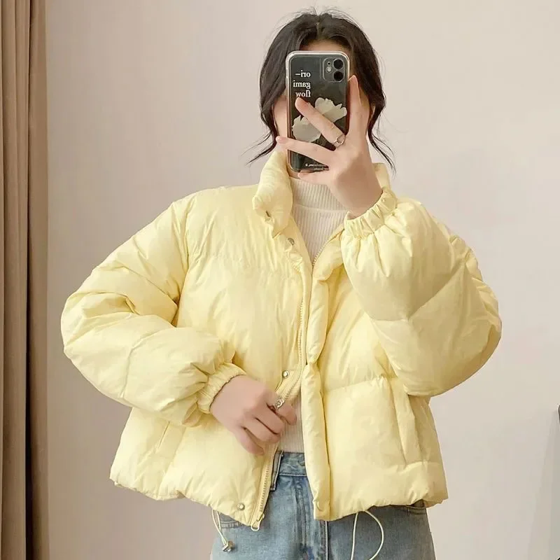 

New Short Down Cotton Padding Jacket Women Korean Loose Lightweight Winter Parkas Ladies Stand Collar Warm Quilted Puffer Coat
