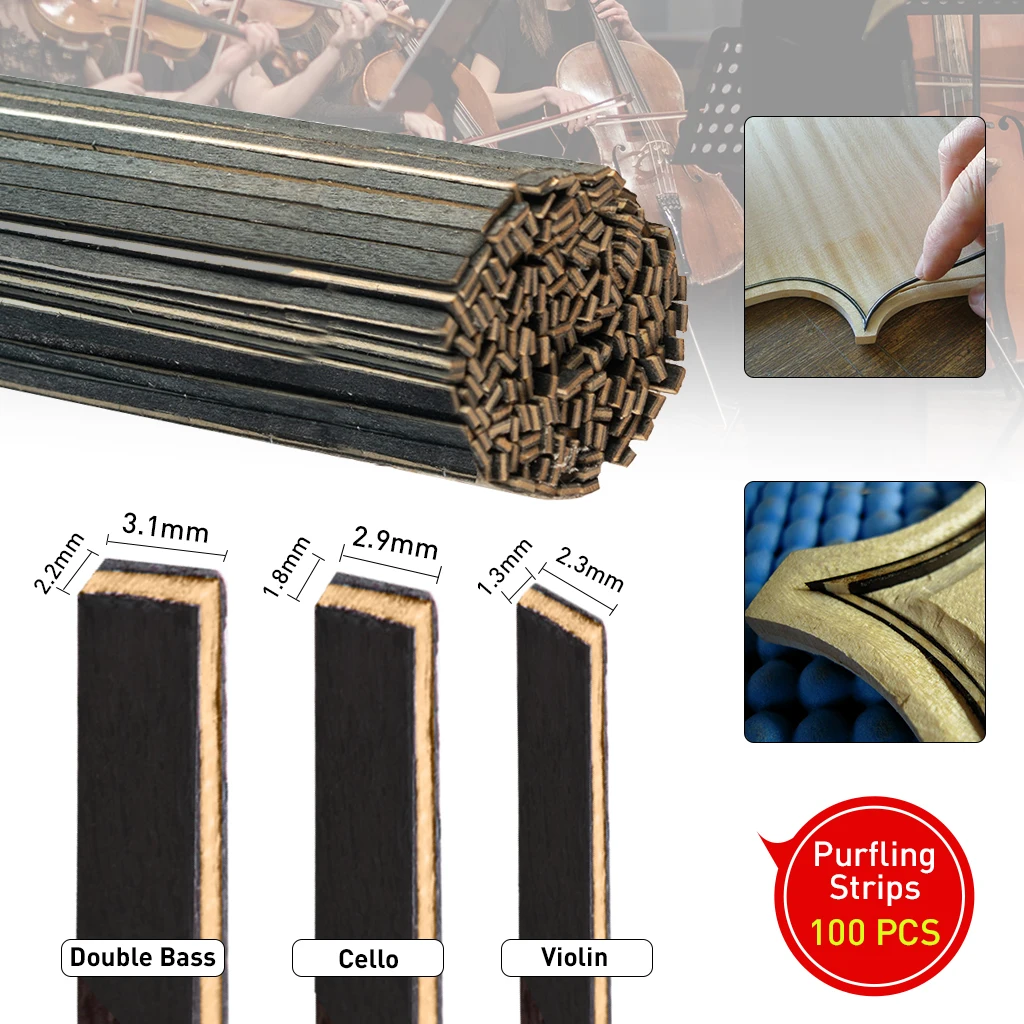 

100PCS Maple Wood Purfling Strips Inlay Wood Strips DIY Part For Violin/Viola/Cello/Double Bass Making Repair Luthier Tools