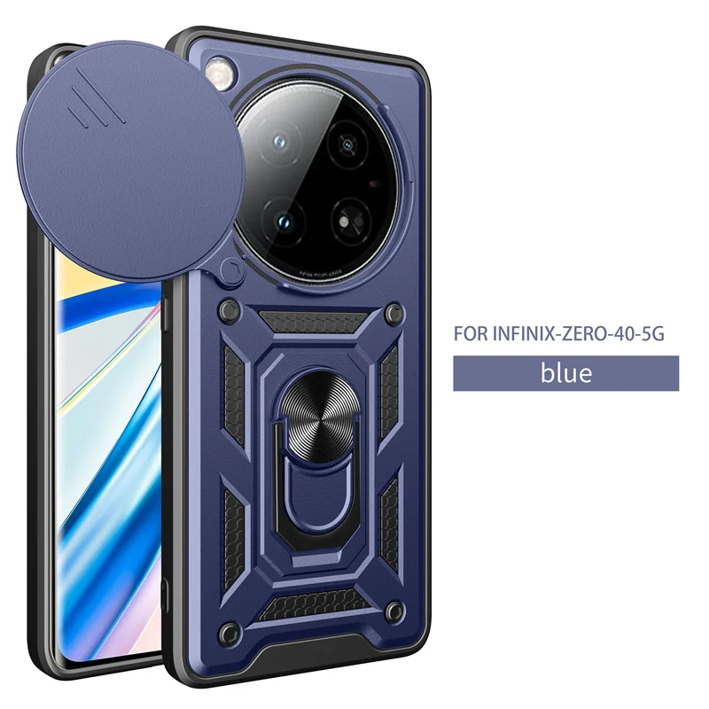 Enhanced Protective Armor Case with Slide Lens Camera Guard and Magnetic Holder Ring Cover