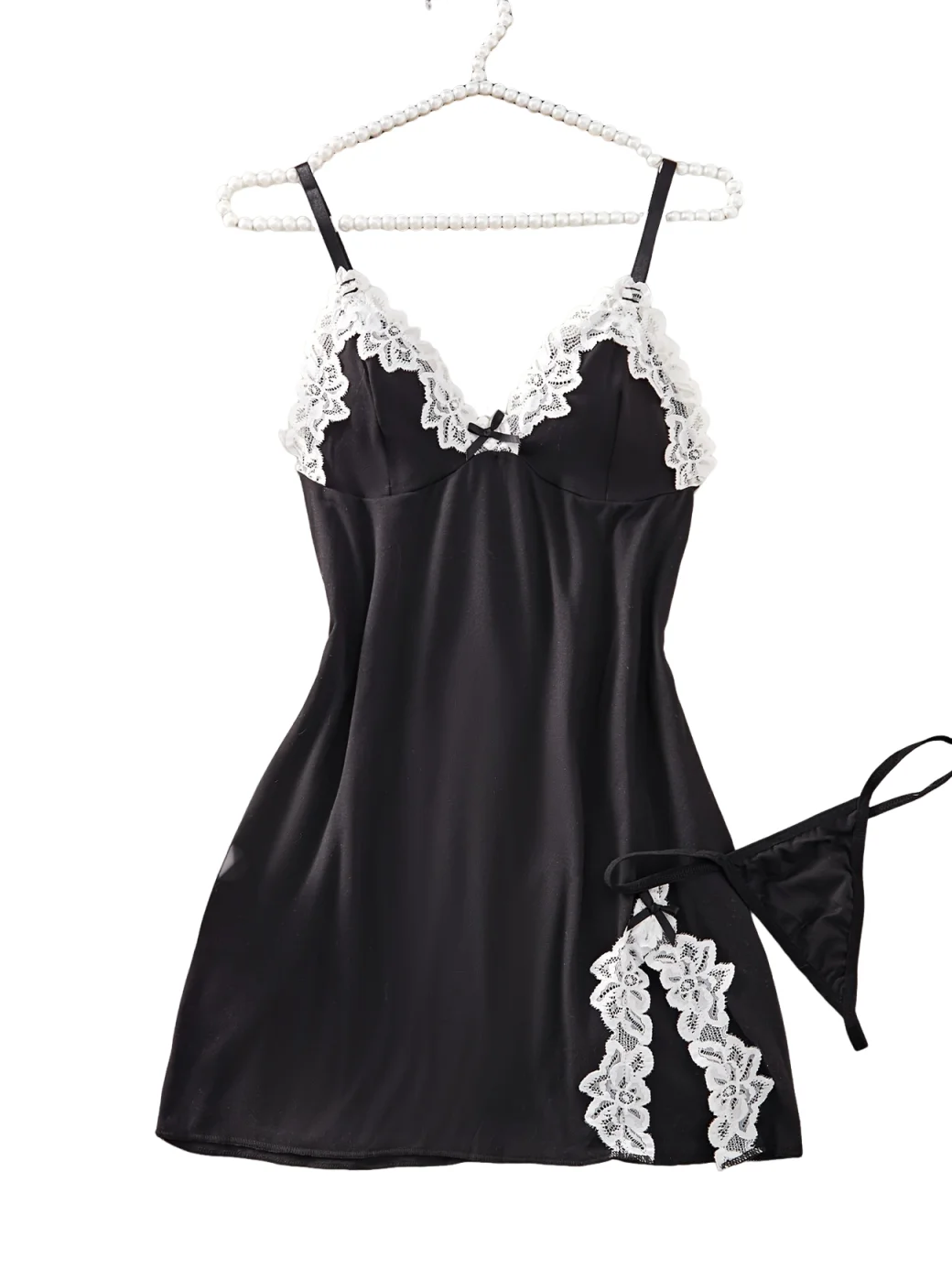 38314-91677e.png Sexy Women Lingerie Set Lace Trim Satin Babydoll Nightdress Spaghetti Strap Slip Dress With Thong Romantic Bedroom Wear - Image 1