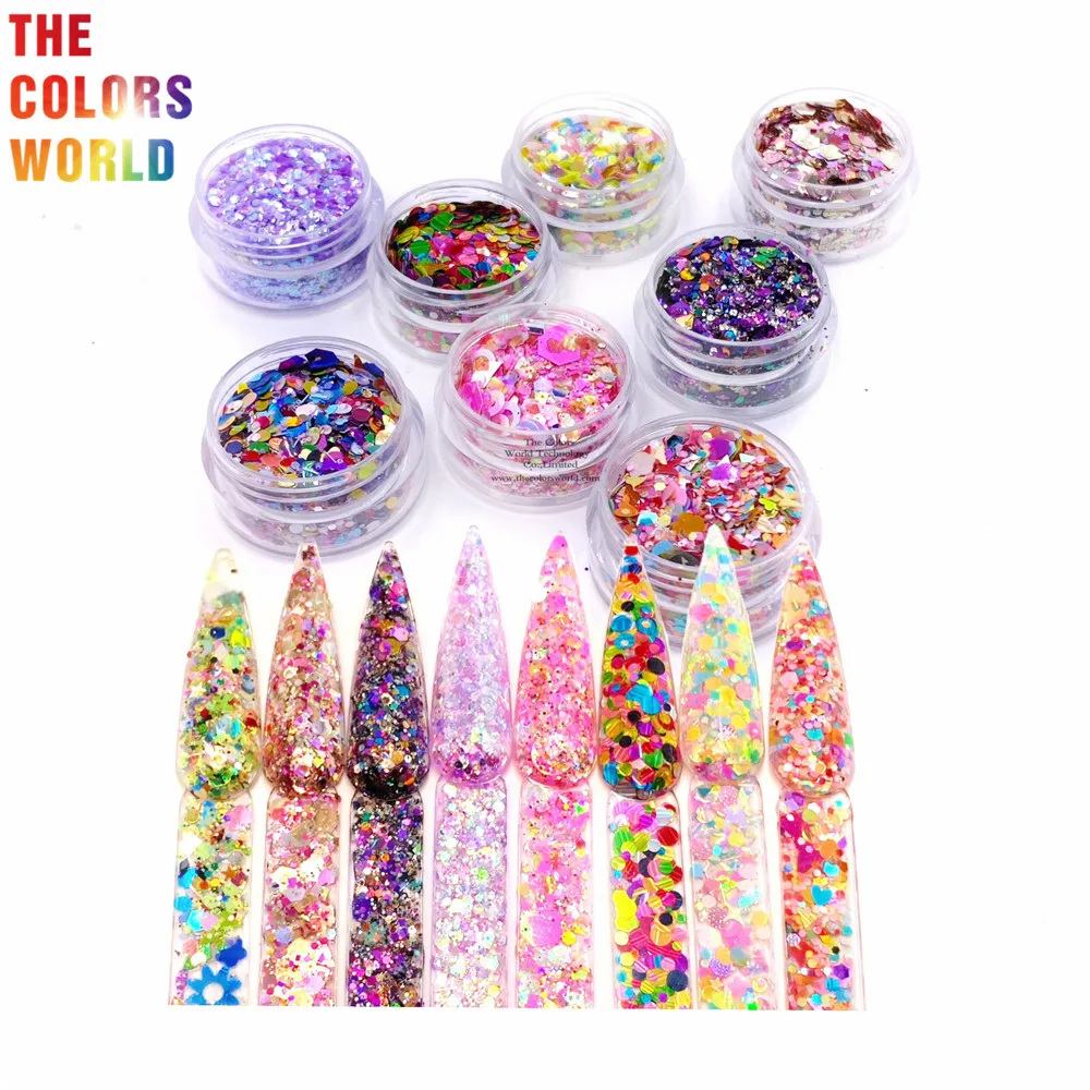 

TCT-790 Iridescent Mixed Hexagon Nails Glitter Sequins Holo Flakes Nail Art Powder Gel Polish Paillette Manicure DIY Accessories