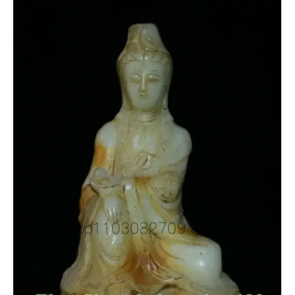 

11" Old Chinese Old White Jade Jadeite Kwan-Yin Guan Yin Bodhisattva Sculpture