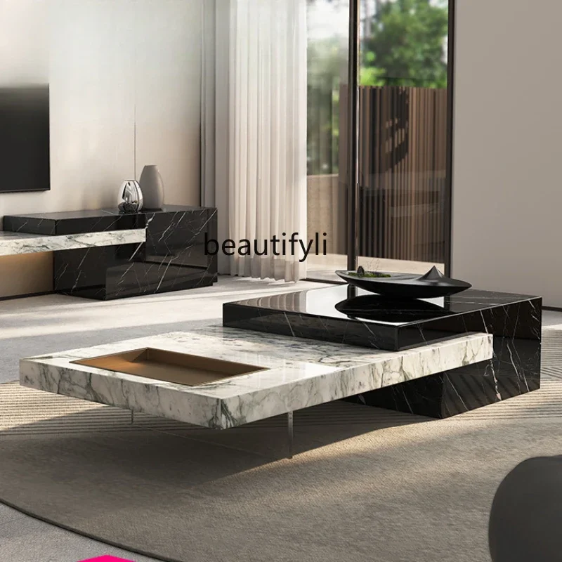 

Italian Minimalist Natural Marble Acrylic Tea Table TV Cabinet Unit Nordic Style