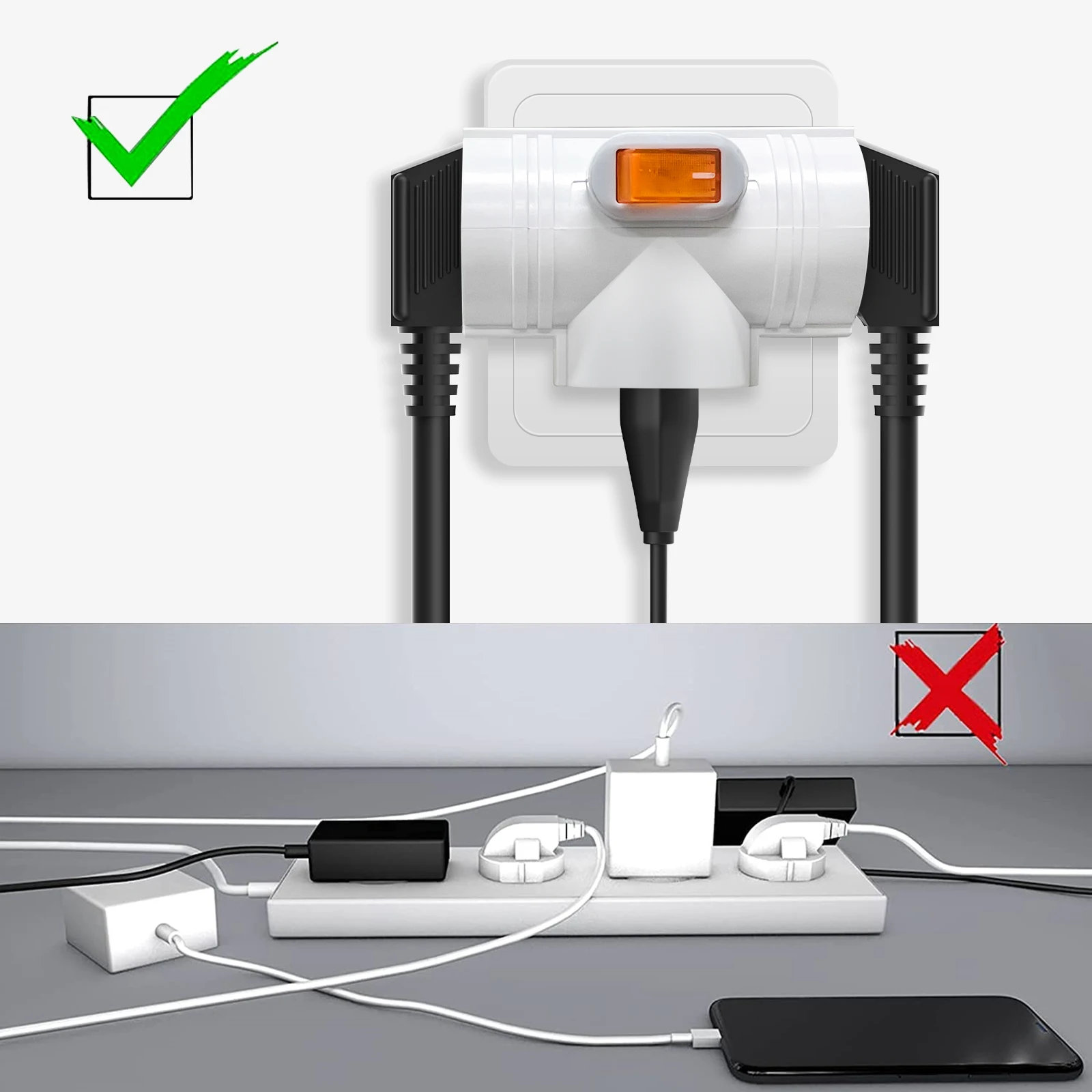 Eu Socket Adapter 3-in-1 On/Off 2-pin Expansion Socket Converter 250V/16A European German Standard