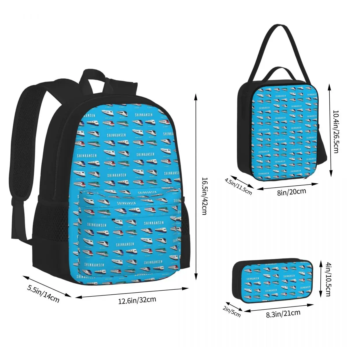 

Japanese Shinkansen Bullet Trains Backpacks Boys Girls Bookbag Children School Bags Cartoon Lunch Bag Pen Bag Three-Piece Set