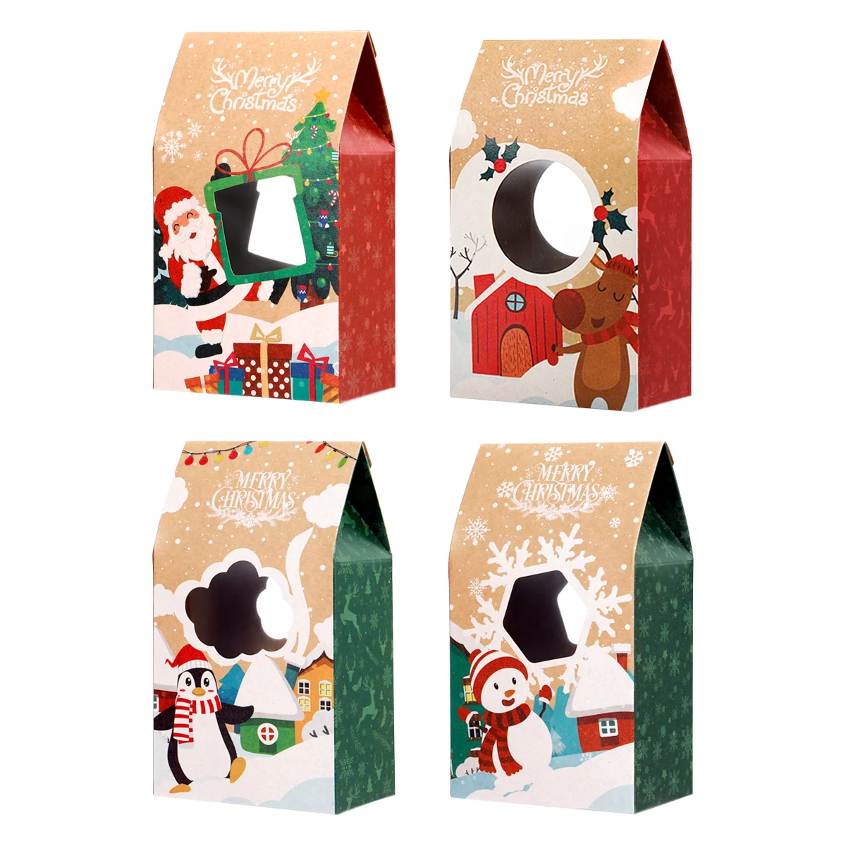 

16pcs Christmas Treat Boxes, Christmas Candy Bags Christmas Bags Kraft Paper Chocolate Storage Bags Gift Wrapping Bags Party