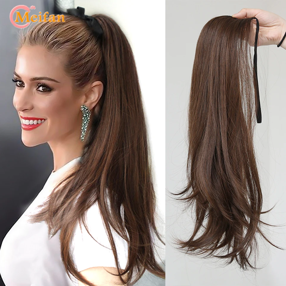 MEIFAN Synthetic Long Wavy Curly Ponytail for Women Ribbon Drawstring Tied to Hair Tail Hair Extension Natural Fake Hairpiece