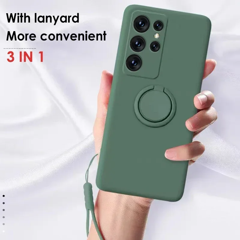 Liquid Silicone Ring Phone Holder Case with Wrist Strap and Edge Cover